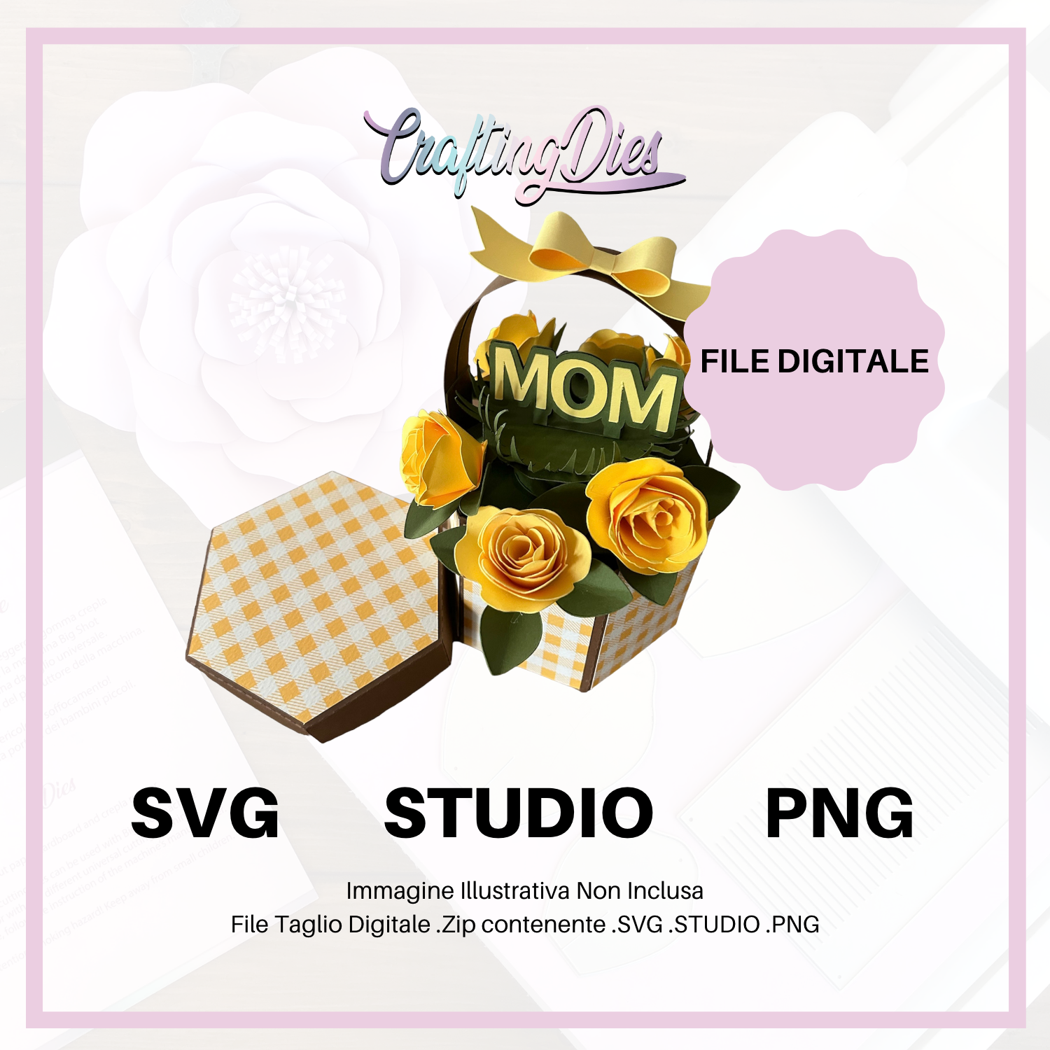 Scatola Cestino Mamma Love Crafting Dies - File Taglio Digitale SVG, STUDIO, PNG